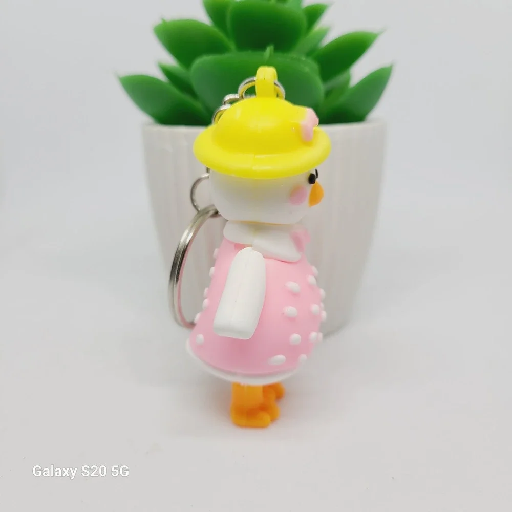 Cute Duck‎ Keychain Yellow Hat Pink Dress Cartoon Keyring Bag Charm